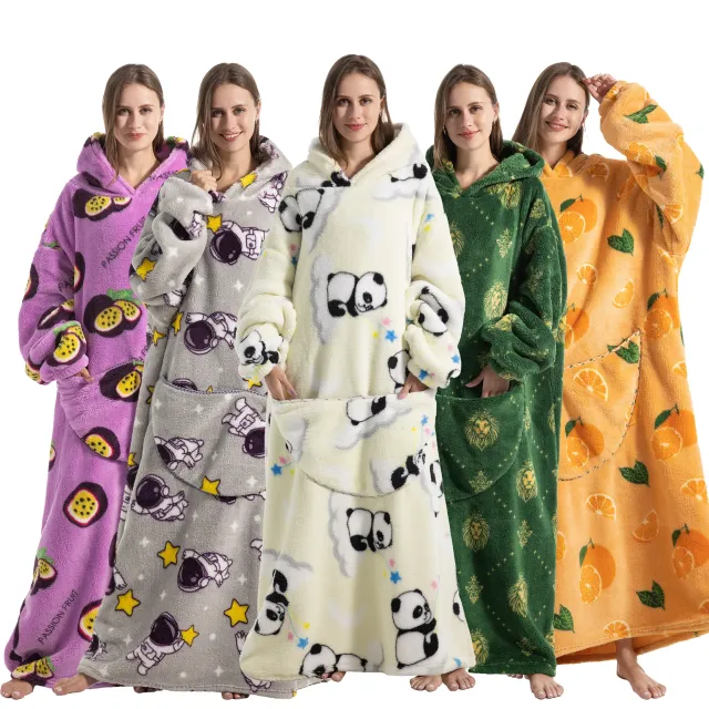 Wearable blanket with hood of stuffed animal and sherpa fleece for adults