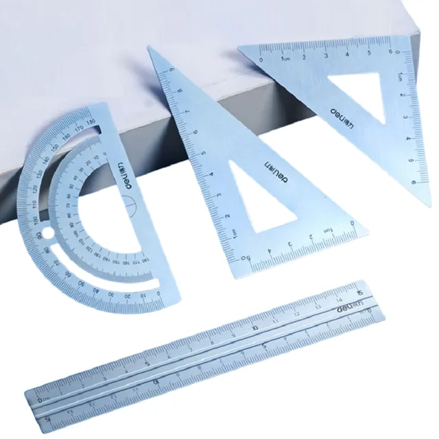 Set of 15 cm ruler, 180° angle gauge, 30° and 60° triangle ruler Set of metal ruler for drawings Multifunction set of ruler made of aluminium alloy