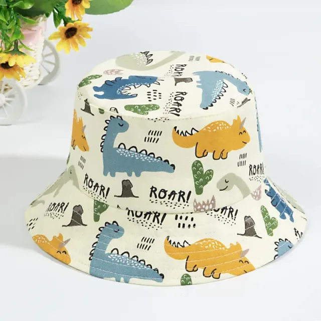 Children's bucket hat with print of cartoon dinosaurs for boys and girls - cute animal fishing hat for infants, summer baby panama hat, sun cap, beret