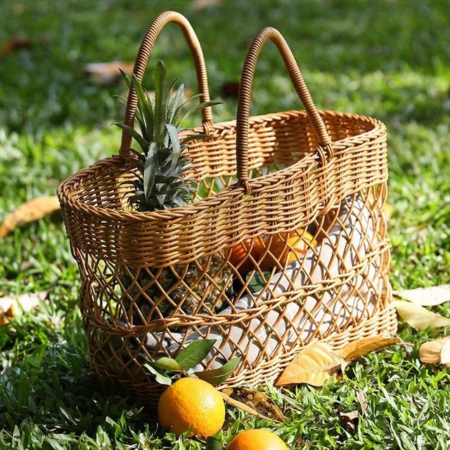 Spacious rustic picnic basket made of willow wicker with fixed ears