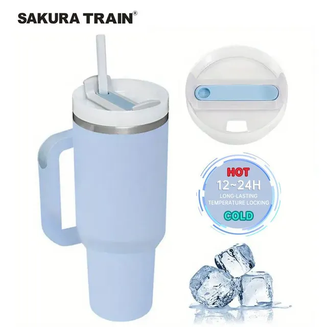 Stainless steel portable thermo mug with straw in different colours