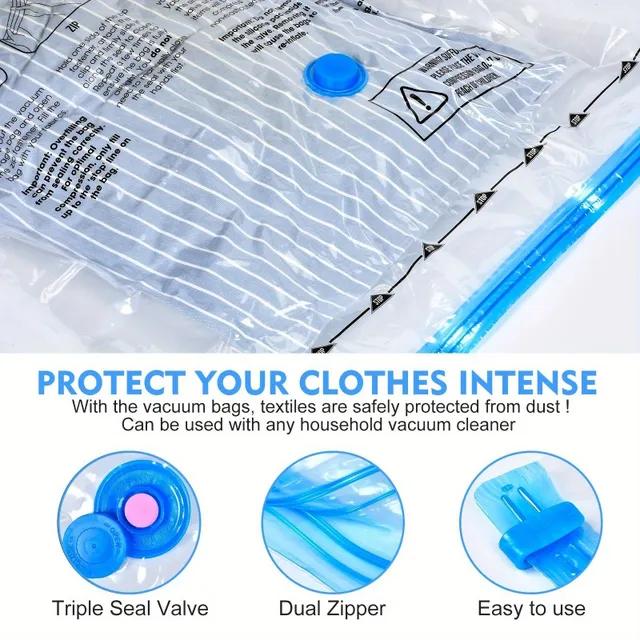 8pc Transparent Vacuum Storage Bags on Compression