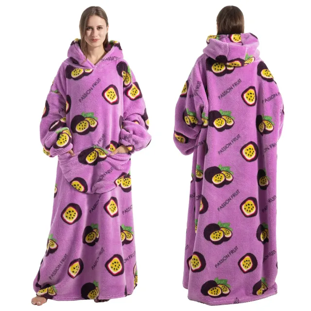 Wearable blanket with hood of stuffed animal and sherpa fleece for adults