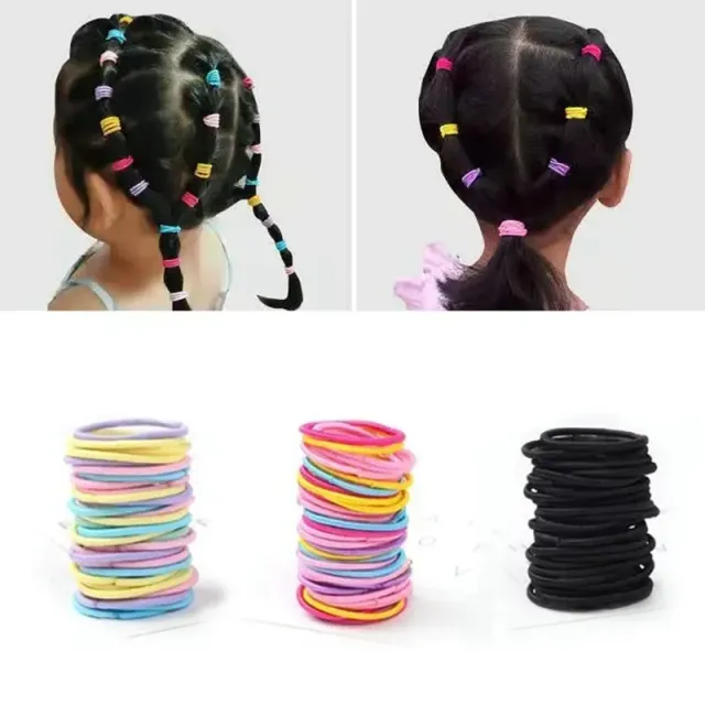 100pcs Cute elastic polyester hair rubber bands for children and girls - Colorful hair accessories