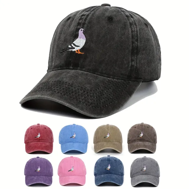 Worked pigeon retro cap - adjustable baseball cap made of denim