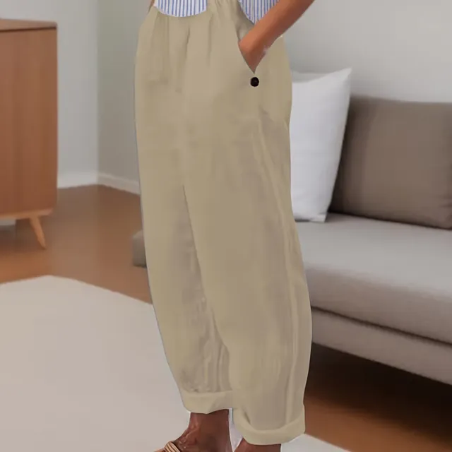 Women's wide trousers with flexible waist - minimalist style for summer, leisure and formal occasions