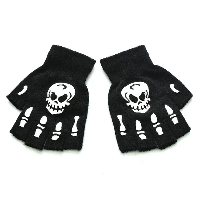 Unisex Fingerless Gloves with Phosphoric Printing Skull