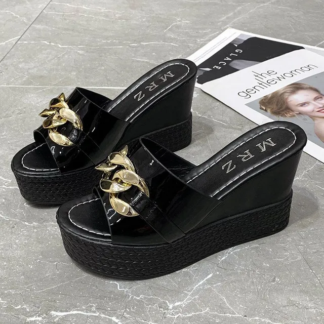 Women's modern trendy monochrome elegant wedge slippers with bush platform