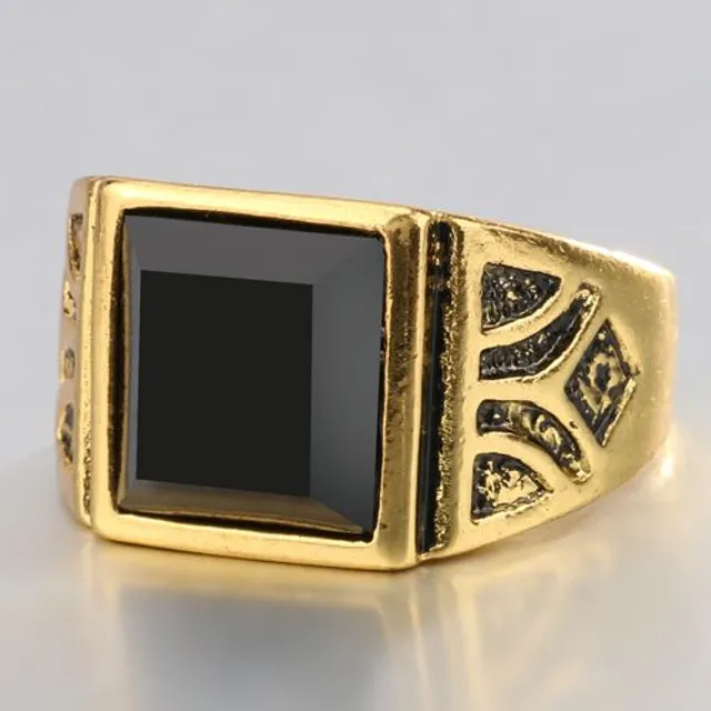 Férfi aranyozott gyűrű fekete kővel