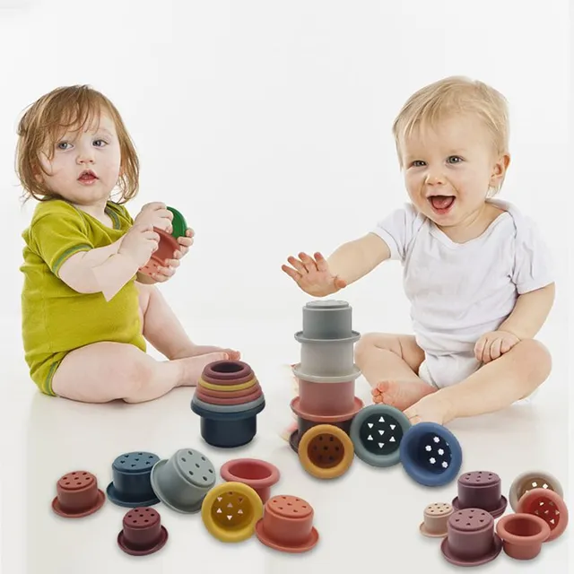 Stacking cup set, fészkelős csésze Montessori rakosgatós játék 6-12 hónapos korú kisgyermekeknek, beltéri kültéri játékhoz