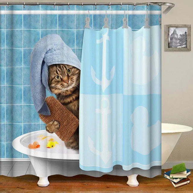 Shower curtain with cat