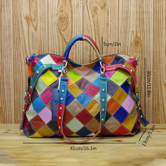 Large capacity plaid bag Color Block, shoulder bag with texture from PU leather, universal bag for commuting for leisure