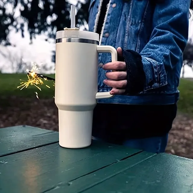 Stainless steel portable thermo mug with straw in different colours