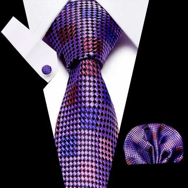 Pánská business sada s módním vzorem - kravata, kapesník a manžetka