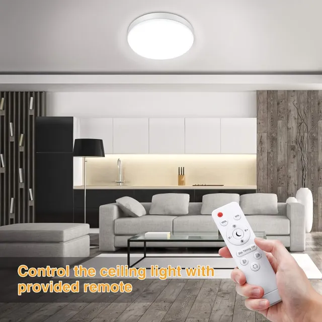 24W circular LED ceiling lamp with remote control, dimmable, IP54 waterproof, 2200LM, suitable for living room, bedroom, balcony and corridor.