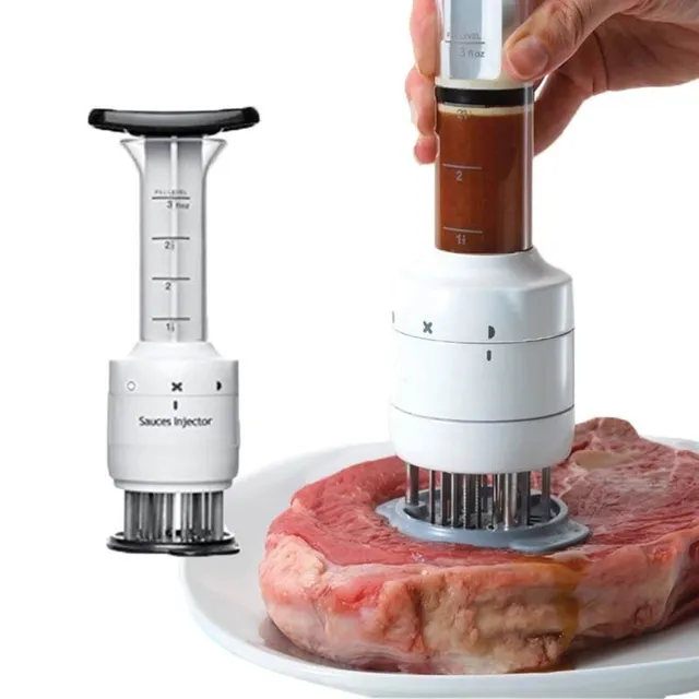 Marinating needle with tenderizer