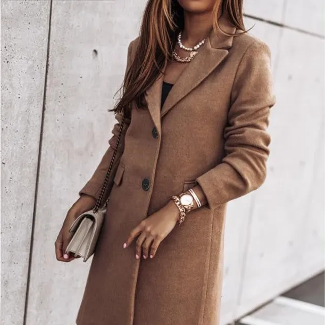 Autumn and winter simple coat with long sleeves and buttons