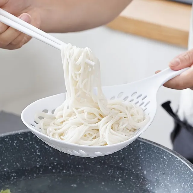 Large plastic ladle with a pasta and fruit label