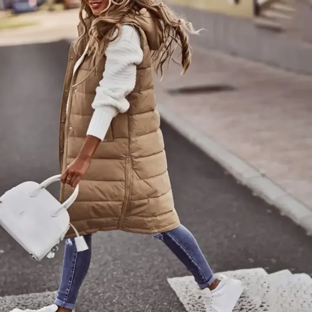 Gilet sans manches avec capuche et poches - longueur au genou, résistant au froid