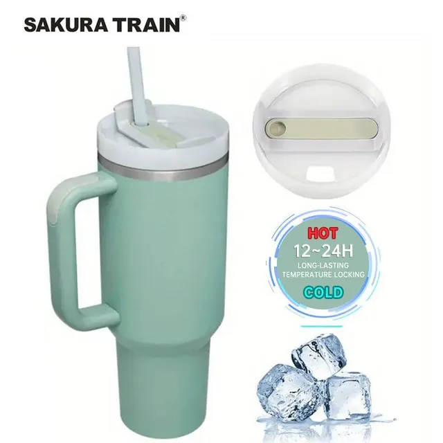 Stainless steel portable thermo mug with straw in different colours