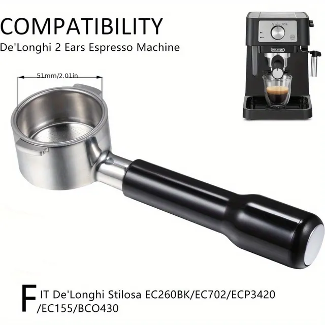 Portafiltro in acciaio inox 51 mm per delonghi ECP3420/EC155/BCO430/EC260 - senza fondo, 2 orecchie