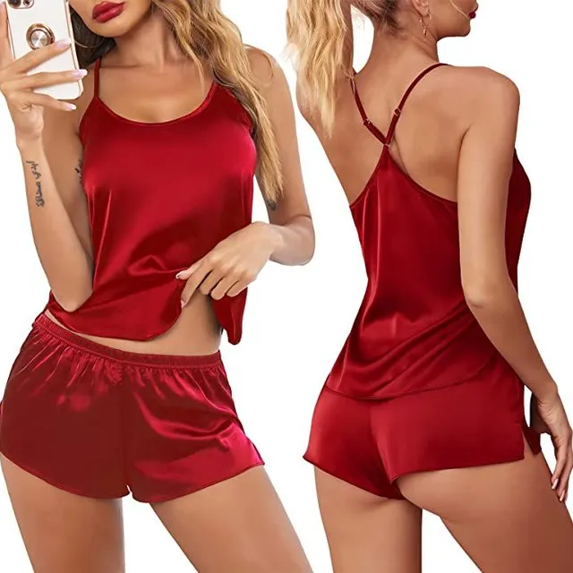 Women's sexy modern satin pyjama set with crossed back and shorts Celin