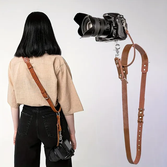 Aparat foto digital tip DSLR cu o curea peste umăr pentru fotografie în aer liber, din piele artificială retro, o curea de umăr, accesoriu din piele de vită pentru fotografiere rapidă