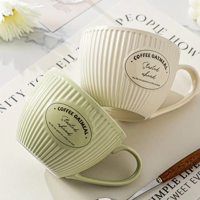 Ceramic striped coffee cup deardali - 600 ml, ideal for breakfast