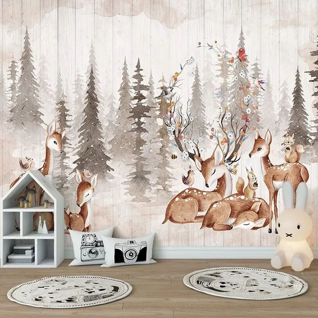 3D wallpaper with the motif of the forest and animals to the children's room