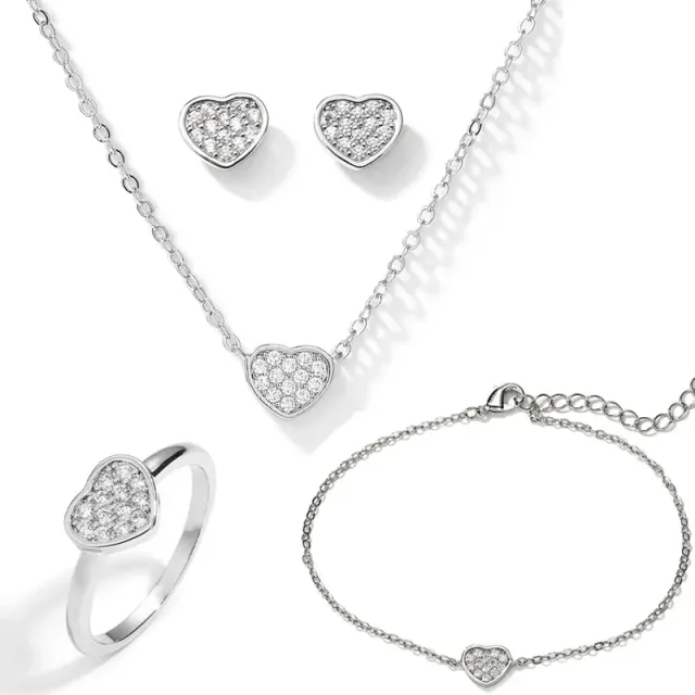 Prosty biały zestaw biżuterii w kształcie serca dla kobiet 