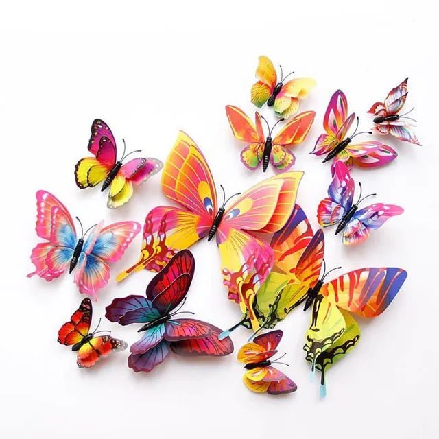 Nálepka 3D kŕdeľ motýľov 12 ks