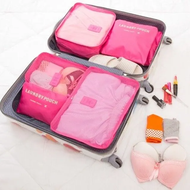 Travel suitcase organizers - 6 pcs pink