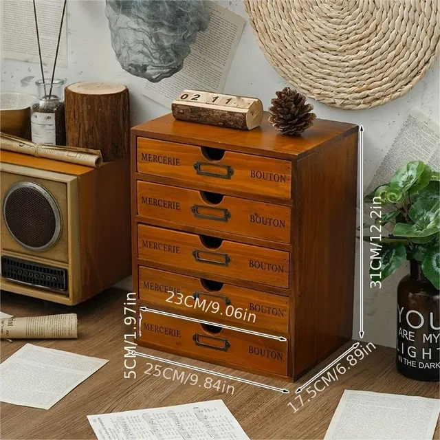 Dřevěná pětipatrová retro úložná krabička