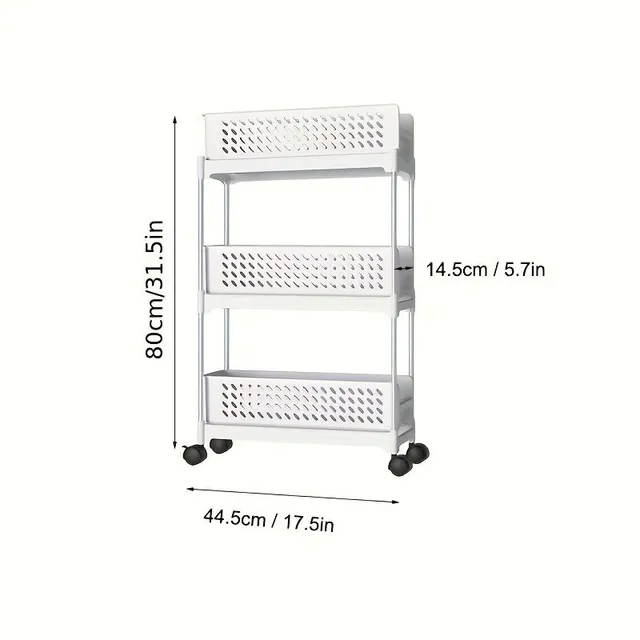 3-storey sliding storage trolley with removable baskets