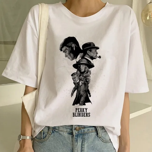 Tricou oversize pentru femei cu mânecă scurtă și imprimeu Peaky Blinders