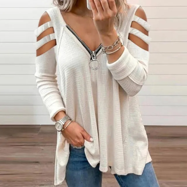 Women's blouse with shoulder slits with zipper