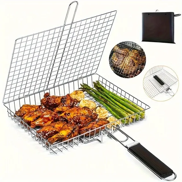 Stainless steel barbecue basket resistant to rusting for meat, fish, vegetables and more