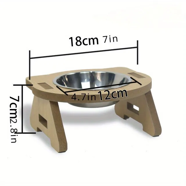 An elevated wooden feed set for cats with stainless steel bowls - anti-slip, neck protection