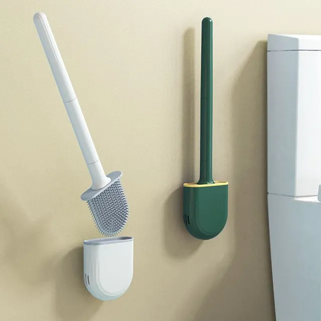 Silicone brush for cleaning toilet bowl with holder