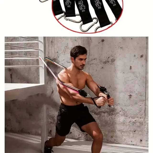 Multifunctional set of resistance sports, elastic rope Fitness Tension Band, 12-part set of downloaders