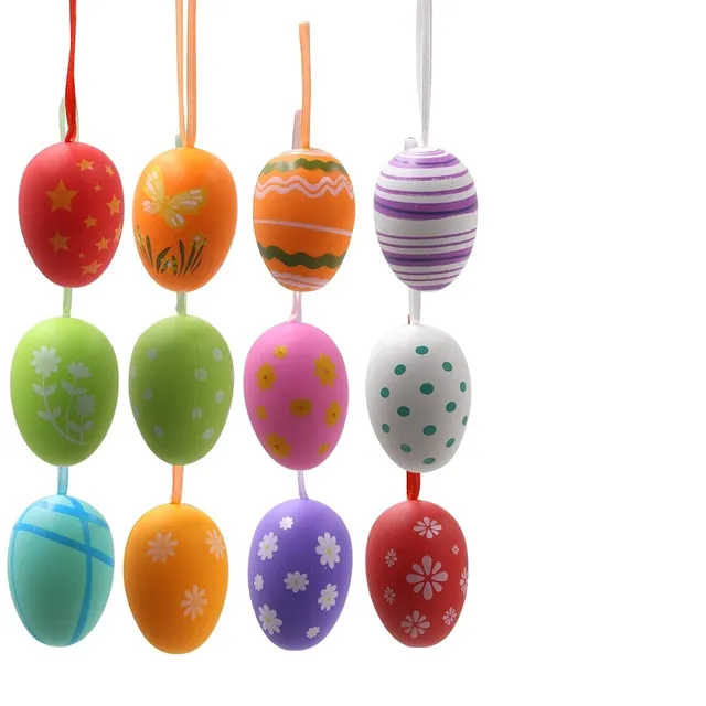 Zestaw 12 kolorowych plastikowych jaj wielkanocnych do powieszenia