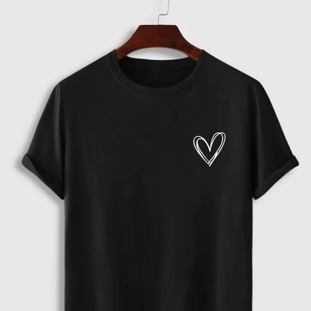 Stylish cotton T-shirt with printing heart for men, ideal for summer wearing