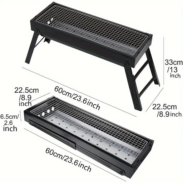 Folding grill for charcoal and wood - portable grill for BBQ and camping