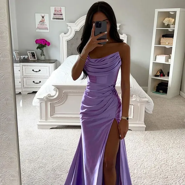 Fabulous satin silk ball gown with slit