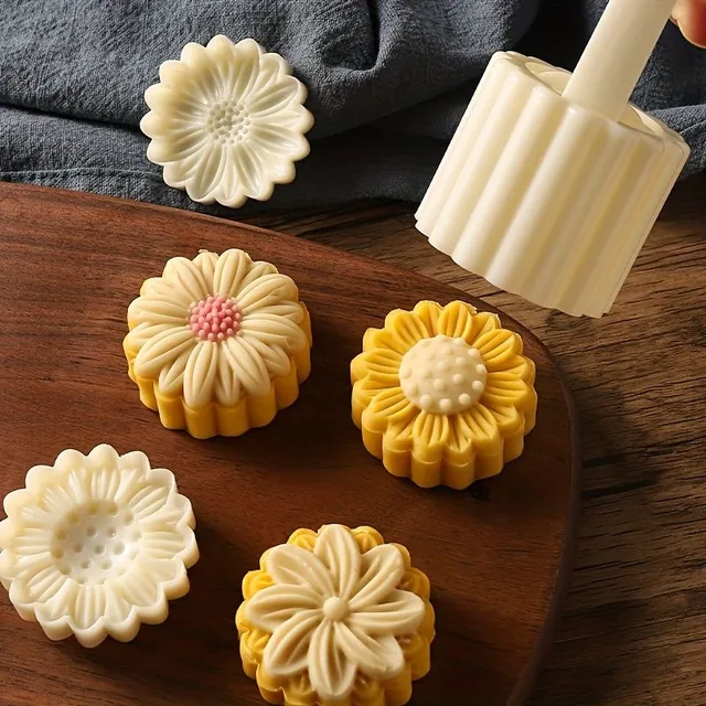 Practical set of forms for mooncake with flowers - ideal for home making mooncake with various patterns, for Feast Wednesday autumn and other opportunities