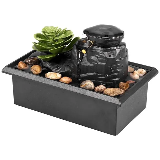 Decorative domestic fountain Room water fountain succulent Shining decoration with running water with power supply over USB or 2 AA battery 11.8 x 9 x 16 cm