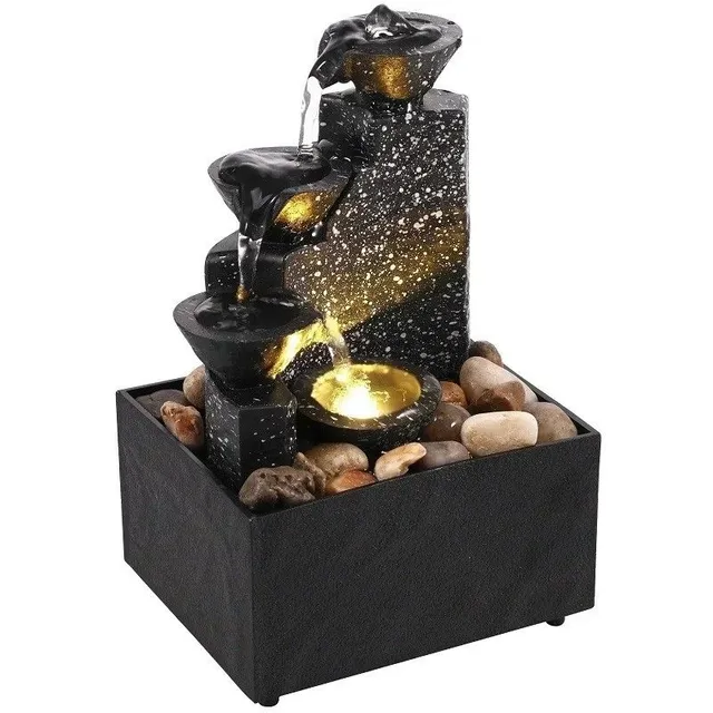 Fontaine décorative pour la maison Fontaine d'intérieur avec cruches Décoration lumineuse avec eau courante alimentée par USB ou 2 piles AA 17 x 9 x 11 cm