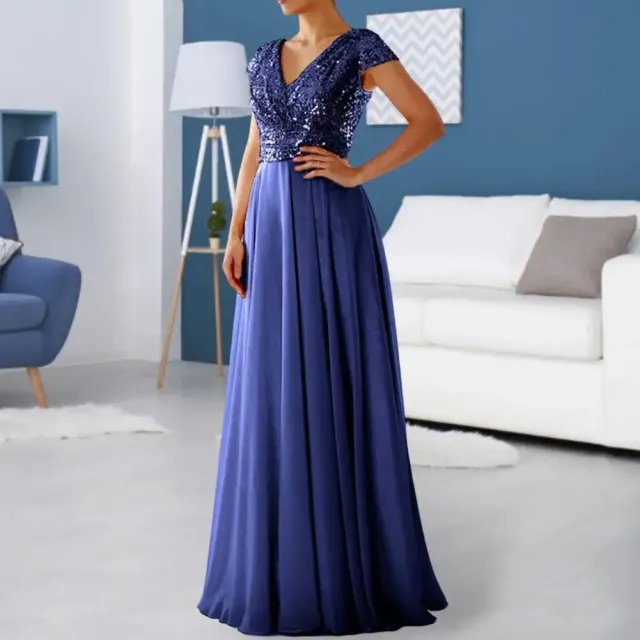 Women's fashionable maxi dress with v-neck, sequins and chiffon for prom