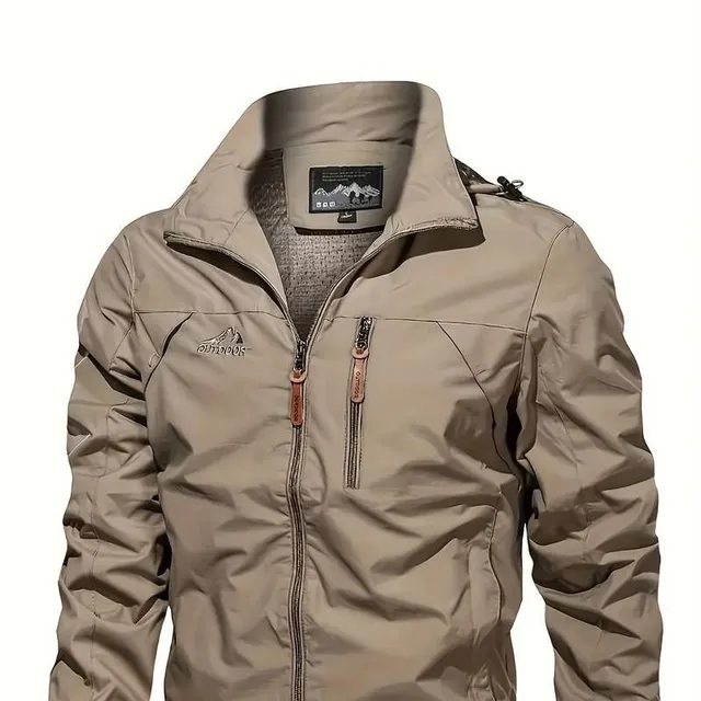 Men's stylish waterproof jacket with pockets, zipper breathable with long sleeve and hood