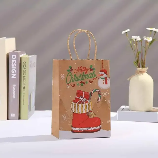 Christmas paper bags with Santa Claus theme, reindeer and bell for children